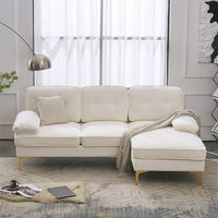 Convertible Sectional Sofa with Reversible Chaise, L-Shaped 3-Seater Sofa Couch with Metal Legs and Two Pillows, Modern Chenille Upholstered Corner Sectional Sofa for Living Room Apartment, Beige