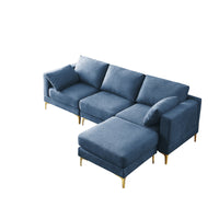 93"L-shaped Sectional Sofa with Removable Ottoman Footrest and Metal Legs, Modern Free Combination Modular Sofa Couch with Soft Backrest & Armrest & Thick Seats Cushion for Living Room, Blue