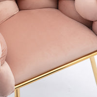 Luxury Velvet Accent Chair Set of 2, Modern Upholstered Chair with Metal Frame, Stylish Woven Back, Gold Frame, 2pcs Single Leisure Arm Chair for Living Room, Bedroom, Office, Balcony, Pink