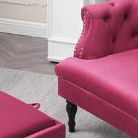 Modern Velvet Accent Chair with Storage Ottoman, Button Tufted Sofa Chairs Armchair with Nailhead Trim & Solid Wood Legs, Upholstered Lounge Chair Reading chair for Living Room Bedroom, Burgundy