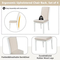Dining Chairs Set of 4, Wood Full Back Dining Chairs Set with Upholstered Cushions, Farmhouse Dining Chairs with Solid Wood Frame and Legs (White+Cushion Beige)