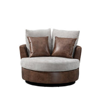 Swivel Accent Barrel Chair, Modern Upholstered Barrel Chair with 4 Pillows and Metal Base, Comfy 42.2"W Oversized 360° Swivel Single Sofa Chair, Lounge Leisure Chair Bronzing Suede+Chenille Light Gray