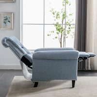 Mid-Century Modern Recliner Chair Single Sofa Home Theater Seatting Linen Tufted Adjustable Single Reclining Armchair with Nailheads Roll Arm for Living Room, Bedroom, Reading Room, Office, Blue