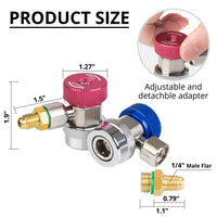 R134a Quick Coupler Adapter, High & Low Adjustable R134a Adapter Fittings and AC Hose Fittings, HP and LP Connectors for R134a Car AC System Evacuation Recharging and More, 1/4" Flares, 2pcs