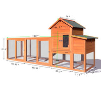 122＂Outdoor Poultry Cage ,Large Wooden Chicken Coop,Outdoor Hen House with Nest Box ,Weatherproof Coops for 6-8 Chickens