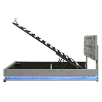 Queen Size Platform Bed with LED Lights,Upholstered Storage Bed with Hydraulic Storage System,Solid Wood Bed Frame with Adjustable Tufted Headboard,Lift Up Storage Bed,No Box Spring Needed,Gray