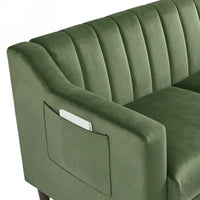 Modern Accent Chair, Velvet Single Sofa Side Chair, Upholstered Tufted Comfy Living Room Armchair, Barrel Club Chair with Golden Metal Legs and Side Pocket for Bedroom Reading Room Office, Green