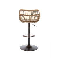 Swivel Bar Stools Set of 2 Adjustable Counter Height Bar Stools, Retro PE Rattan Bar Chair Upholstered Barstools with Footrest and Metal Base for Home Pub Kitchen Island and Dining Room, Beige