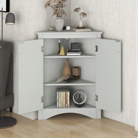 Bathroom Storage Cabinet, Triangle Bathroom Cabinet with Doors and Adjustable Shelves, Freestanding Bathroom Corner Cabinet, Corner Storage Cabinet for Bathroom, Kitchen, Living Room, Gray