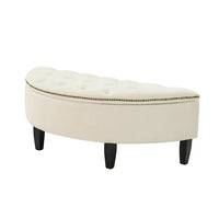 Storage Ottoman Bench, 43.3inch Half Moon End of Bed Bench with Button-Tufted and Nail Head Trim, Upholstered Storage Ottoman for Bedroom Living Room Entryway, Ivory