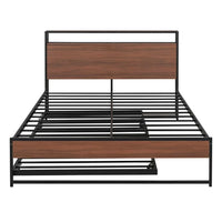 Metal Platform Bed Frame with Trundle, Full Size Platform Bed with USB Ports, Storage Headboard, and Slat Support for Kids Teen Adults, Noise Free, No Box Spring Needed, Black
