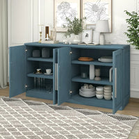 Modern Sideboard with 4 Doors, Large Storage Space Buffet Cabinet with Adjustable Shelves and Silver Handles, Entry Console Table for Kitchen, Dining Room, Living Room, Hallway, Antique Blue