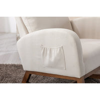 Rocking Armchair, Accent Chair with Headrest, Side Pockets and Wood Base, Living Room Chair for Adults, Weight Capacity 300 Pounds, Beige