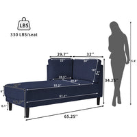 Chaise Lounge Indoor, 65" Mid-Century Modern Fabric Corner Lounge Chair, Modern Upholstered Chaise Sofa with High Resilience Foam Cushions for Sleeping Living Room Bedroom Office Apartment, Blue