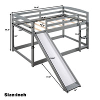 Bunk Bed with Convertible Slide for Kids Teens, Twin Over Twin Floor Bunk Bed with Ladder for Kids Bedroom, Wood Low Bunk Bed Frame No Box Spring Required, Gray, 79.2" L x 83.4" W x 49.2" H
