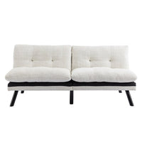 Convertible Folding Futon Sofa Bed Loveseat, Adjustable Back Lounge Sleeper Couch with 6 Sturdy Metal Legs, Chenille Upholstered Sets for Compact Living Space, Office, Creamy White