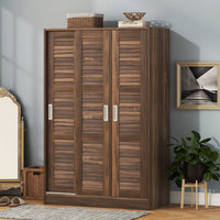 3-Door Shutter Wardrobe with Shelves for Kids Adults Use, Large Storage Wardrobe Cabinet for Bedroom, Walnut