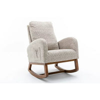 Modern Rocking Chair with Side Pocket, Upholstered Nursery Glider Rocker for Baby and Kids, High Back Accent Armchair for Living Room Bedroom Office, Hold up to 300lbs, Leopard Gray