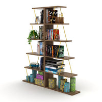 Modern 5-Tier Bookshelf Wood Bookcase, Narrow Ladder Organizer Shelf Book Storage Shelf for Living Room, Home Office