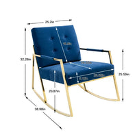 Velvet Padded Rocking Chair with Metal Feet, Accent Chair with Armrest and Backrest, Leisure Chair for Lounge Room, Bedroom, Office, Living Room and Patio Garden, Navy