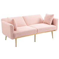 Accent Sofa, Tufted Loveseat Sofa, Convertible Sofa Bed with Two Pillow, Sleeper Sofa Couch with Metal Legs and Adjustable Backrest, Modern Recliner Sofa for Living Room, Bedroom, Offices, Pink