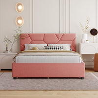 Upholstered Platform Bed with 4 Storage Drawers, Full Size Storage Platform Bed Frame with Brick Pattern Heardboard and Wood Slats Support for Bedroom Dorm Apartment, No Box Spring Needed, Pink