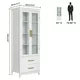 Tall Storage Cabinet, Freestanding Kitchen Pantry Cabinet with Glass Doors and Shelves, Large Modern Cupboard with 2 Drawers for Home Office, 2 Glass Doors Bathroom Cabinet, 23.6" L x 15.7" D x 63"