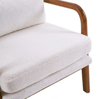 High Back Living Room Chair, Modern Accent Chair with Lumbar Pillow, Teddy Velvet Fabric Upholstered Armchair with Headrest for Bedroom Living Room Office, Off-White Color