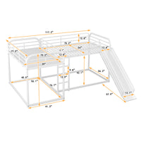 L-Shaped Bunk Bed for 4, Full and Twin Size L-Shaped Bunk Beds with Slide and Ladder & Full-Length Guardrails, Quad Metal Bunk Beds Frame for Kids Teens Adults, Noise Free, No Box Spring Needed, White