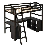 Twin Size Loft Bed with Desk and Drawers, Wooden Loft Bed with Large Storage Capacity, Cabinet and Shelves, Loft Bed with Desk Underneath for Boys Girls Kids Teens Adults, Espresso