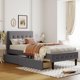 Twin Size Upholstered Platform Bed, Modern Bed Frame with 2 Storage Drawers and Button Tufted Headboard, Storage Bed with Sturdy Slats Support for Kids Adults Bedroom, Gray