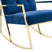 Velvet Padded Rocking Chair with Metal Feet, Accent Chair with Armrest and Backrest, Leisure Chair for Lounge Room, Bedroom, Office, Living Room and Patio Garden, Navy