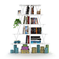 Modern 5-Tier Bookshelf Wood Bookcase, Narrow Ladder Organizer Shelf Book Storage Shelf for Living Room, Home Office