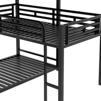 L Shaped Triple Bunk Bed, Metal Triple Twin Bunk Bed Frame with Full-Length Guardrail, L Shaped Bunk Beds for 3, Heavy Duty 3 Bed Bunk Beds for Kids Teens and Adults Bedroom Dorm, Noise-Free, Black