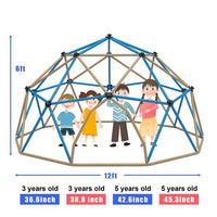 Geometric Playground Dome Climber for Kids, 12 Ft Jungle Gym Playset with Metal Bars and Steel Support for Park Backyard, 1000 lbs Weight Capacity, Blue+Coffee