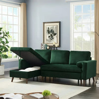 88" Convertible Sectional Sofa with Pull-Out Bed, Modern Tufted Velvet Upholstered Corner Sofa Bed with Reversible Storage Chaise and 2 Pillows, 3-seat L-Shaped Sofa Couch for Living Room Office Green