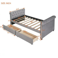 Twin Size Upholstered Daybed with 2 Storage Drawers, Sofa Bed Frame with Wood Slat Support and Comfortable Curved Armrests, No Box Spring Needed, Gray