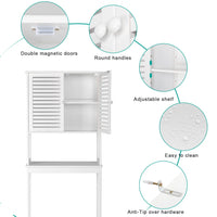 Bathroom Over The Toilet Storage Cabinet, Bamboo Over Toilet Organizer with 2 Doors, Inside Adjustable Shelf and Open Shelf, Freestanding Storage Rack for Laundry, Hotel, Restroom, White