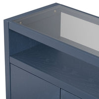 Storage Cabinet Sideboard with Adjustable Shelves, Wooden Cabinet with 4 Metal Handles,4 Doors and 1 Glass Top for Home Hallway, Entryway, Living Room, Bedroom, Navy Blue