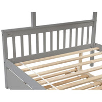 Detachable Twin over Full Bunk Bed with Trundle, Triple Kids Bunk Beds, Pull-out Combination Bed with Casters, Wooden Bed Frame for Kids Adults, Convertible to 2 Platform Beds with Guardrails, Gray