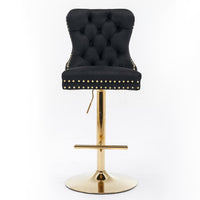 Swivel Velvet Bar Stools Set of 2,Counter Height Bar Stools Adjusatble Height,Modern Upholstered Barstools with Backs Tufted for Home Pub and Kitchen Island,Black