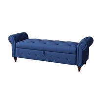63" Storage Ottoman Bench, Button Tufted End of Bed Bench with Rolled Arms, Storage Bench with Solid Wood Legs, for Living Room, Bedroom, Entryway, Navy Blue