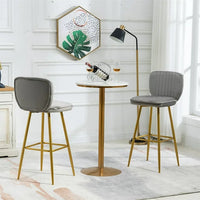 Bar Stools Set of 2, Modern Counter Height Barstools with Soft Back, 2PCS Velvet Upholstered Dining Chairs with Gold Footrest and Metal Legs, Armless Bar Chairs for Kitchen Island Bar, Gray