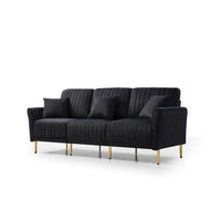 Mid-Century Velvet Sofa, Loveseat Accent Sofa with Golden Metal Legs, Channel Tufted Couch, for Living Room Bedroom Apartment Small Space Dorm, Black