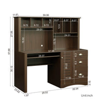 Desktop Computer Desk with Hutch, Bookshelf, Storage, Drawer, Home Office Writing Table, Student Study Laptop Tables Workstation, Wood Desk Bookcase Combination, for Small Space, Walnut