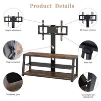 TV Stand with Mount and Storage Shelves, Entertainment Center Fits 32 to 65 Inch Screens, VESA 100x100 to 600x400-Black Tempered Glass Shelving