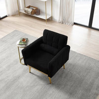 Modern Accent Chair, Upholstered Single Sofa Chair, Teddy Fabric Comfy Armchair with Metal Legs and Waist Pillow, Tufted Lounge Reading Chair for Living Room, Bedroom, Office,Black