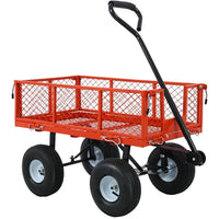 Steel Garden Cart, Heavy Duty 500 lbs Capacity Mesh Steel Garden Cart with Removable Mesh Sides, 180° Rotating Handle and 9.5 in Tires, Utility Garden Carts and Wagons for Garden, Farm, Yard, Red