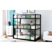 Bunk Beds for Kids, Solid Wood Twin Triple Bunk Beds / Loft Bed for Kids/Adults,Twin over Twin Triple Bunk Bed, Bed Frame with Guardrail and Ladder,No Box Spring Needed,Black