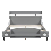 Full Size Car-Shaped Bed with Wheels, Wooden Platform Bed Frame with Storage Shelf for Kids Boys Girls Bedroom Playroom Easy Assembly, No Box Spring Required, Gray